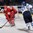 OSTRAVA, CZECH REPUBLIC - MAY 11: Belarus' Ivan Usenko #57 blocks a shot from Finland's Janne Pesonen #20 during preliminary round action at the 2015 IIHF Ice Hockey World Championship. (Photo by Richard Wolowicz/HHOF-IIHF Images)


